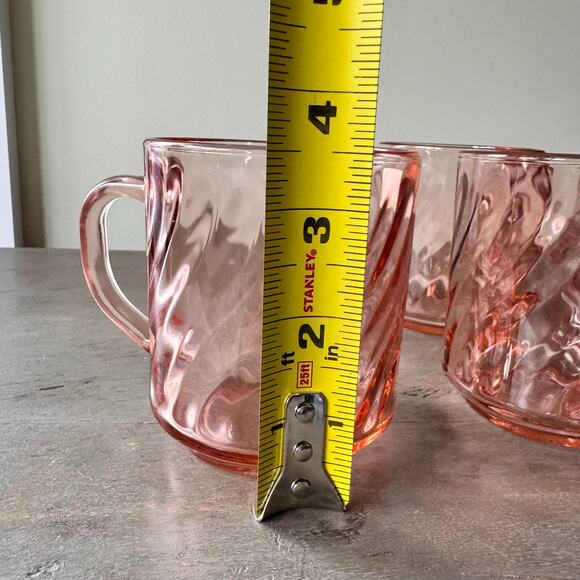 Vintage Rosaline Arcoroc Pink Swirl Glass Coffee Cup France Set of 4 8 ounces - Picture 4 of 8